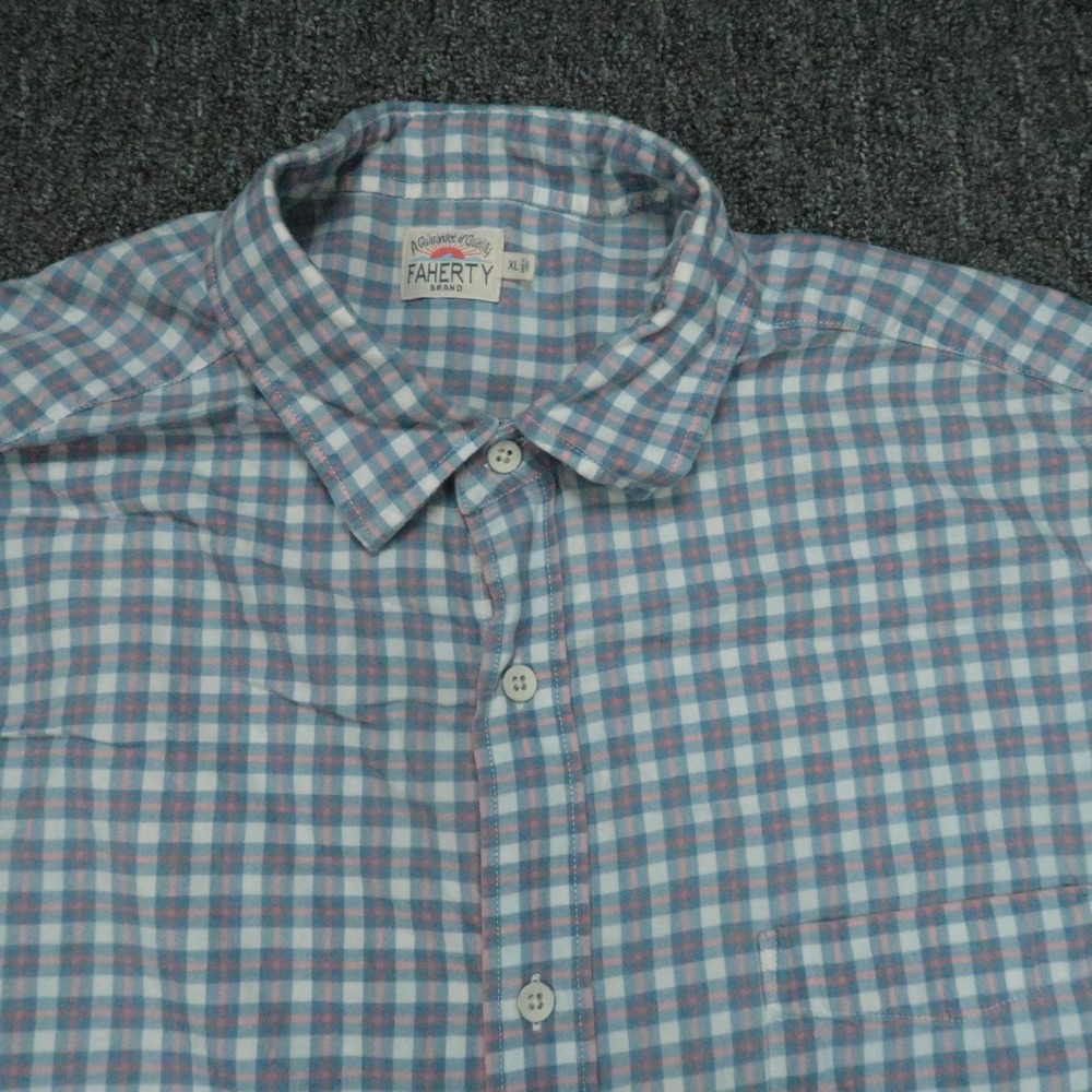 Faherty Shirt Mens Extra Large Blue Ventura Plaid Button Lightweight Long Sleeve - Picture 2 of 7